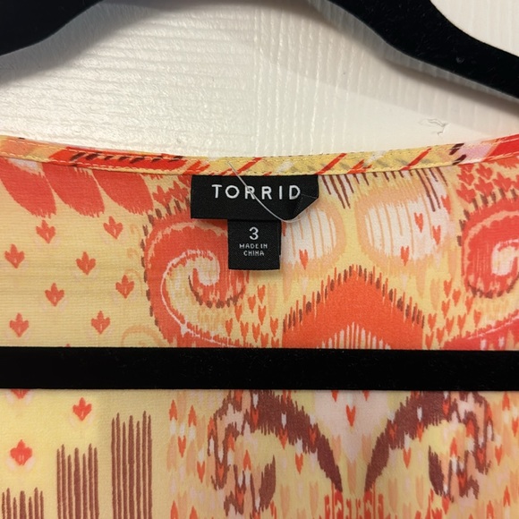 Torrid bright yellow orange Aztec print sheer 3/4 sleeve tunic top smocked 3X - Picture 7 of 8